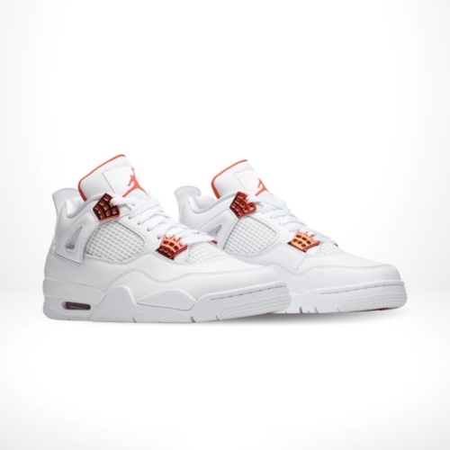 Angled front view of a full pair of Air Jordan 4