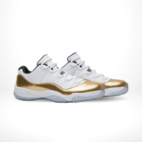 Angled front view of a full pair of Air Jordan 11