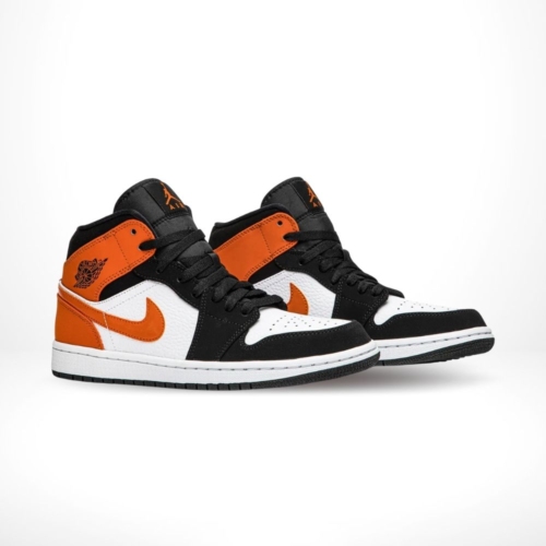 Angled front view of a full pair of Air Jordan 1