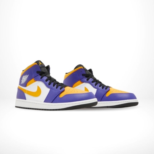 Angled front view of a full pair of Air Jordan 1