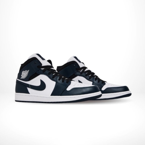 Angled front view of a full pair of Air Jordan 1