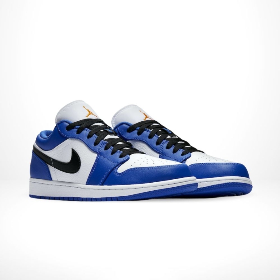 Angled front view of a full pair of Air Jordan 1