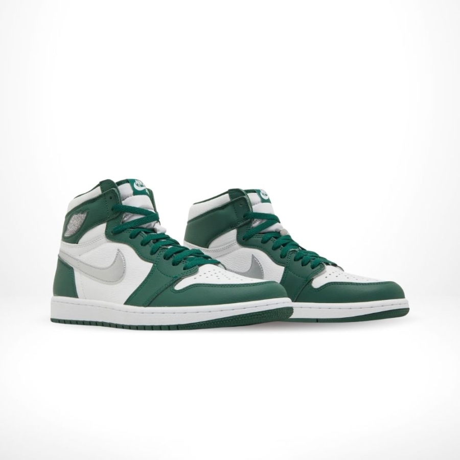 Angled front view of a full pair of Air Jordan 1