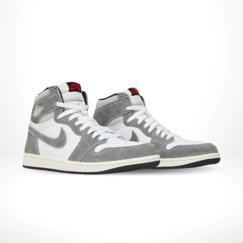 Angled front view of a full pair of Air Jordan 1