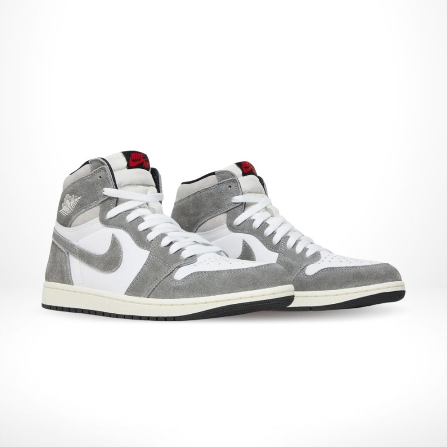 Angled front view of a full pair of Air Jordan 1