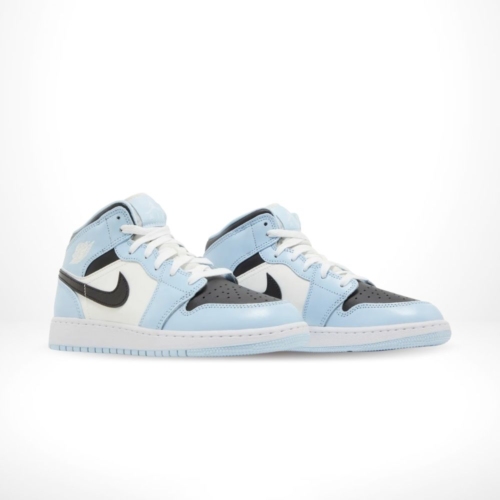 Angled front view of a full pair of Air Jordan 1