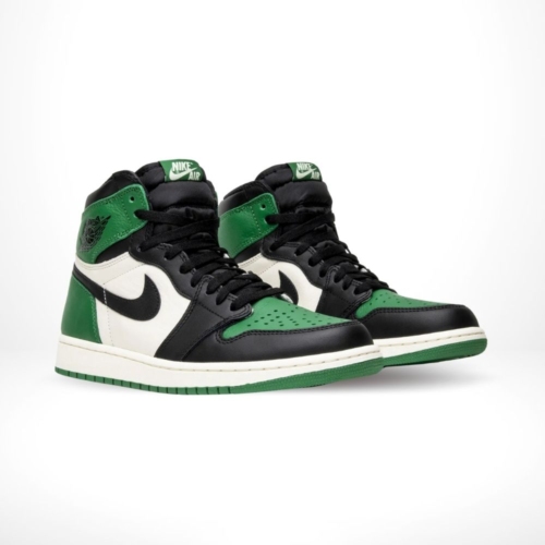 Angled front view of a full pair of Air Jordan 1