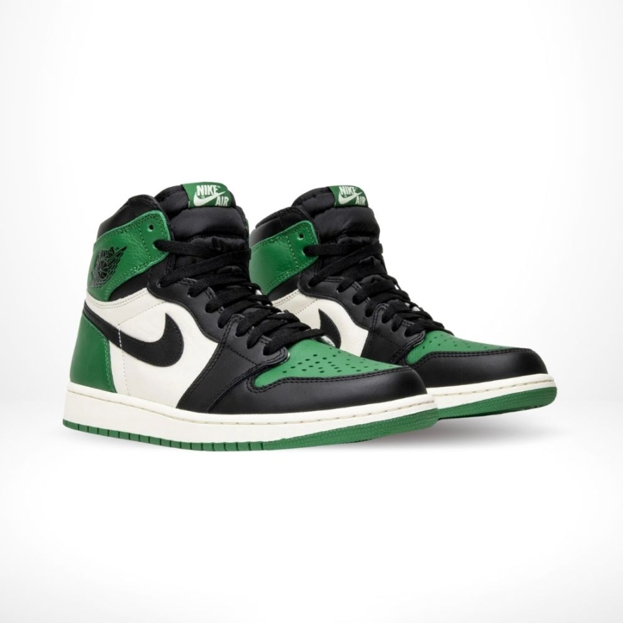 Angled front view of a full pair of Air Jordan 1