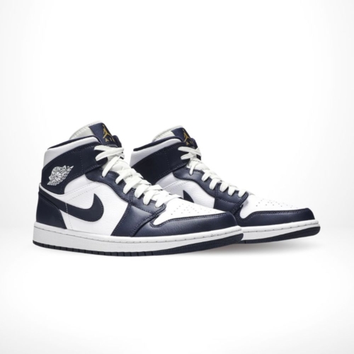 Angled front view of a full pair of Air Jordan 1