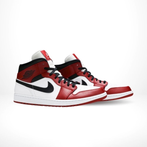 Angled front view of a full pair of Air Jordan 1