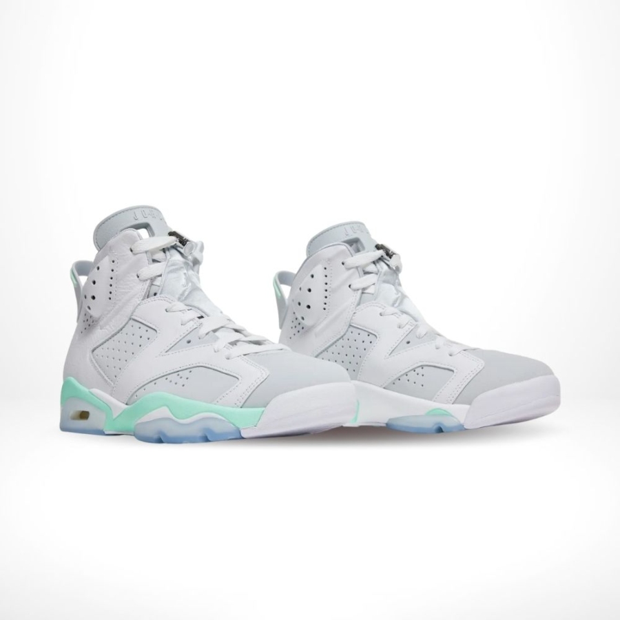 Angled front view of a full pair of Air Jordan 6
