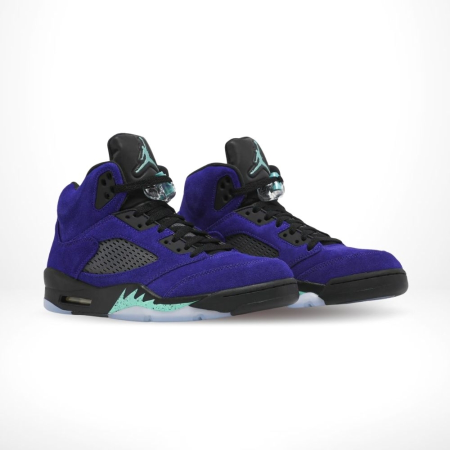 Angled front view of a full pair of Air Jordan 5
