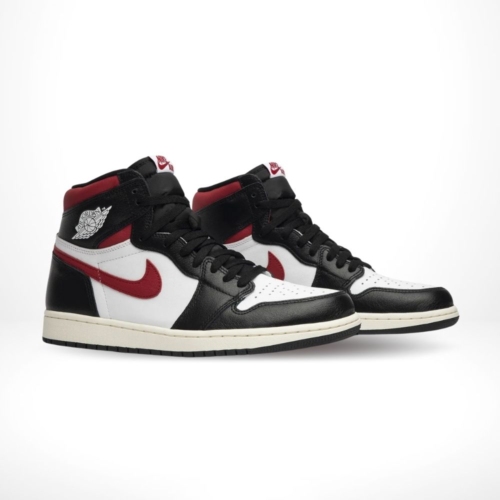 Angled front view of a full pair of Air Jordan 1