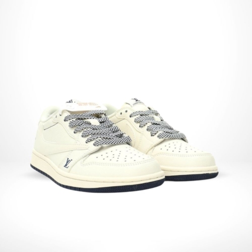 Angled front view of a full pair of Air Jordan 1