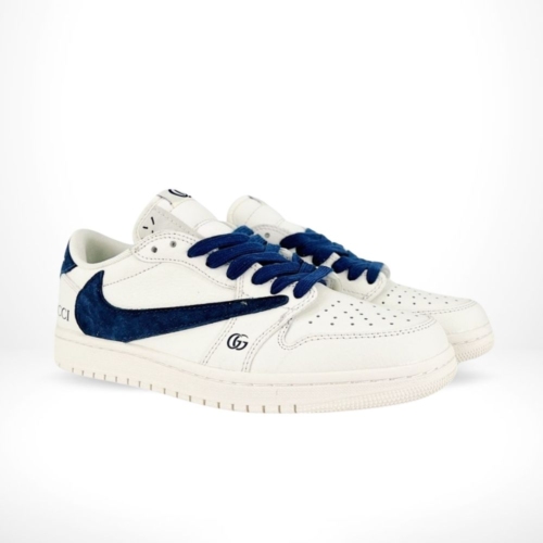 Angled front view of a full pair of Air Jordan 1