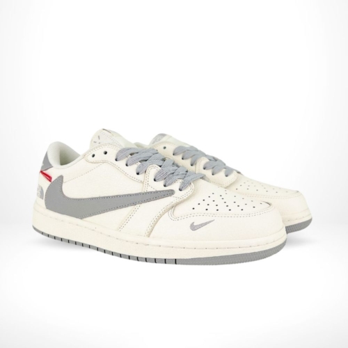 Angled front view of a full pair of Air Jordan 1