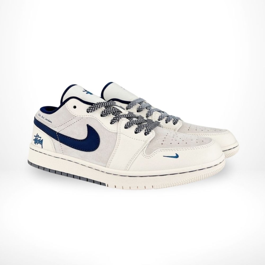 Air Jordan 1 Low x Travis Scott x Stussy White Navy Blue Custom - Image 2