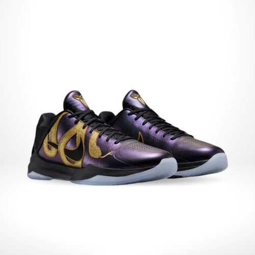 Angled front view of a full pair of Nike Kobe