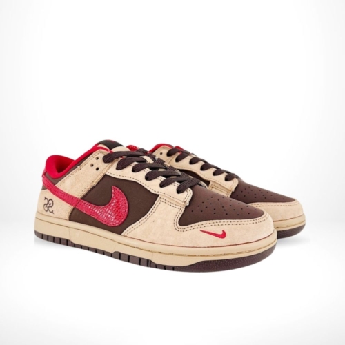 Angled front view of a full pair of Nike SB Dunk Low