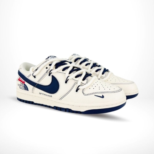 Angled front view of a full pair of Nike Dunk Low
