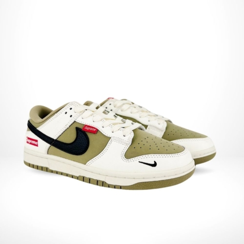 Angled front view of a full pair of Nike SB Dunk Low