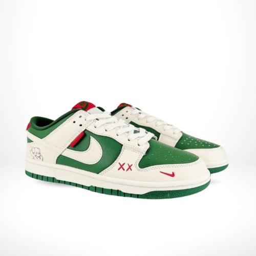 Angled front view of a full pair of Nike SB Dunk Low