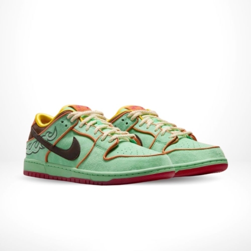 Angled front view of a full pair of Nike SB Dunk Low