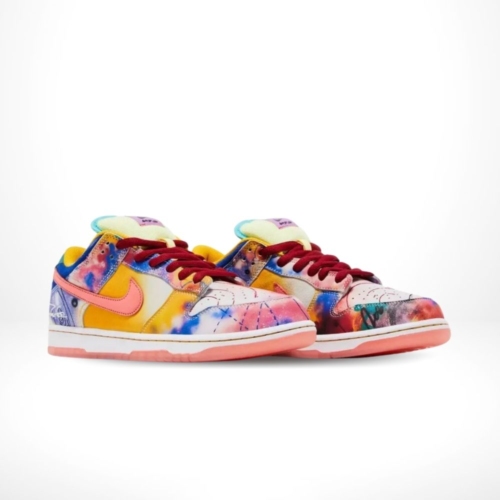 Angled front view of a full pair of Nike SB Dunk Low