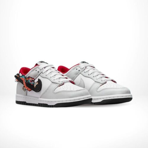 Angled front view of a full pair of Nike Dunk Low