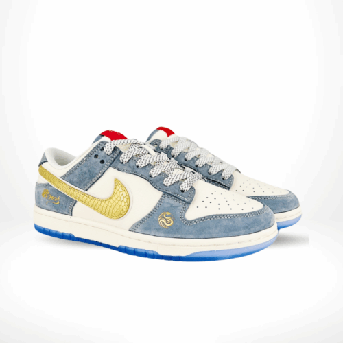 Alternative view of Nike SB Dunk Low Snake Year Limited Edition White Blue Gole Stars