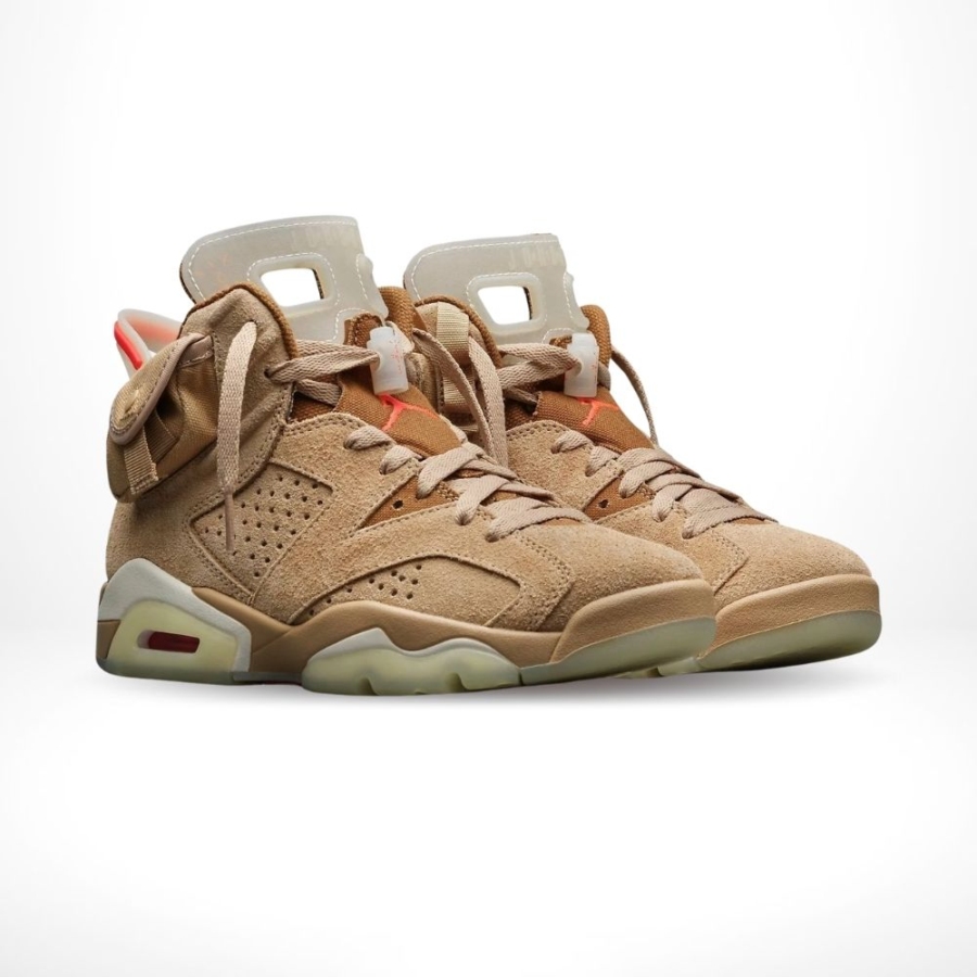 Angled front view of a full pair of Air Jordan 6