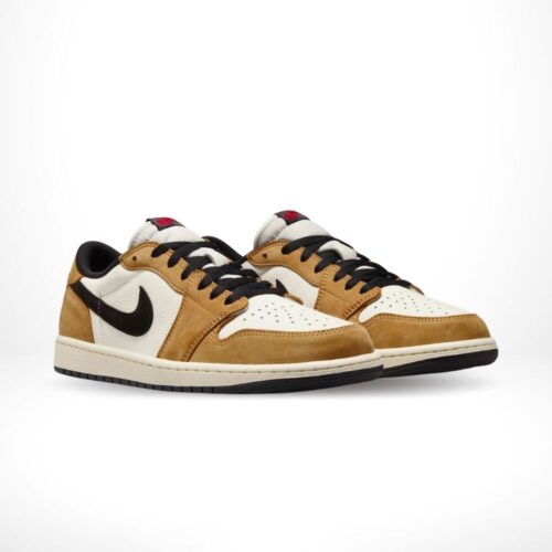 Angled front view of a full pair of Air Jordan 1