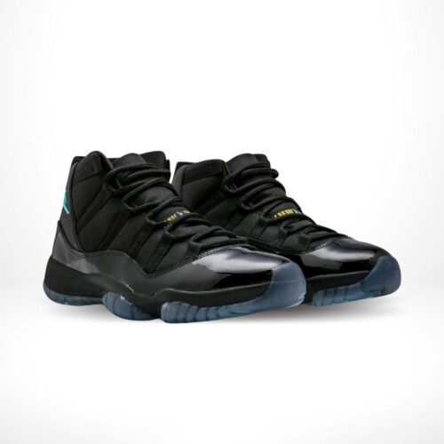 Angled front view of a full pair of Air Jordan 11