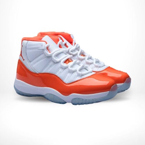 Angled front view of a full pair of Air Jordan 11