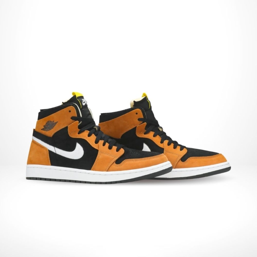 Angled front view of a full pair of Air Jordan 1