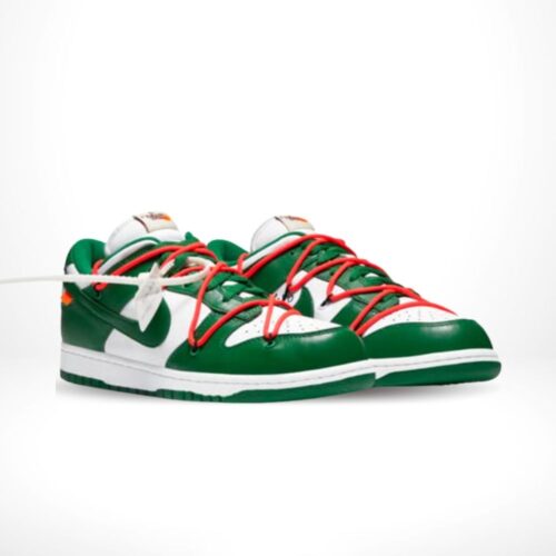 Angled front view of a full pair of Nike Dunk Low