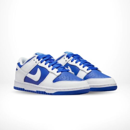 Angled front view of a full pair of Nike Dunk Low