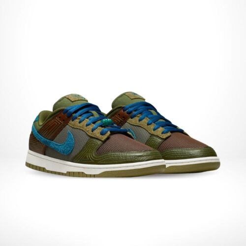 Angled front view of a full pair of Nike Dunk Low