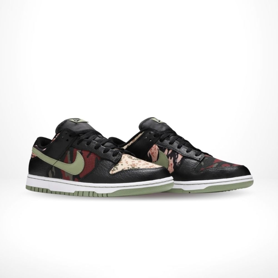 Angled front view of a full pair of Nike Dunk Low