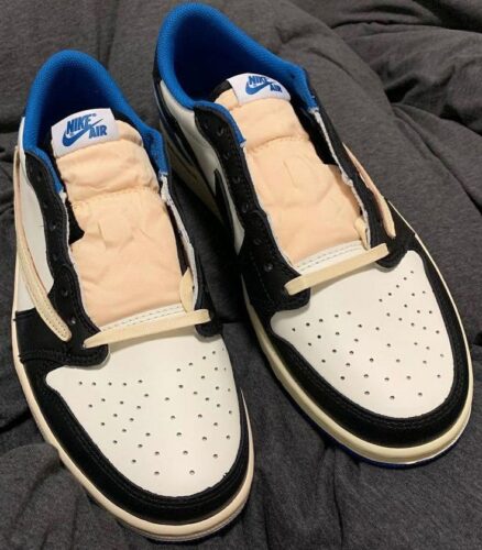 Click to view full screen NIKE AIR JORDAN 1 RETRO LOW X TRAVIS SCOTT X FRAGMENT ROYAL BLUE DM7866 140 photo review