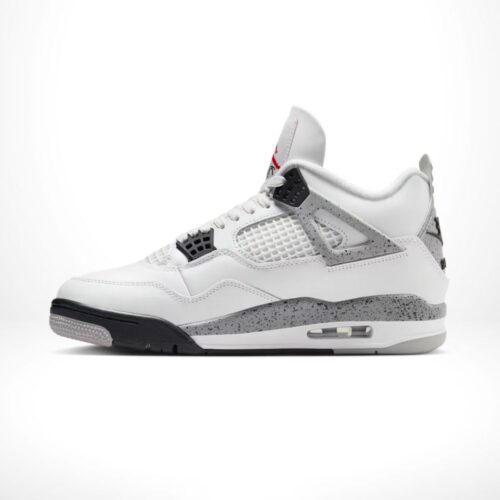 Medial side view of the Air Jordan 4 White Cement 2025