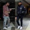 Style inspiration featuring two men wearing the Air Jordan 4 White Cement 2025