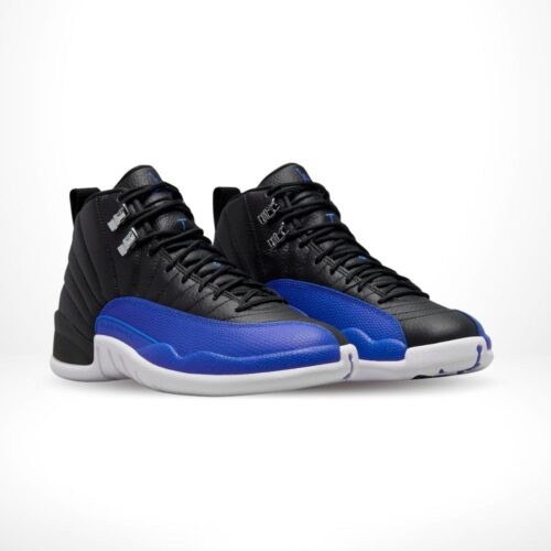Angled front view of a full pair of Air Jordan 12