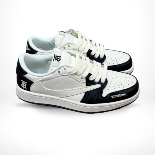 Angled front view of a full pair of Air Jordan 1