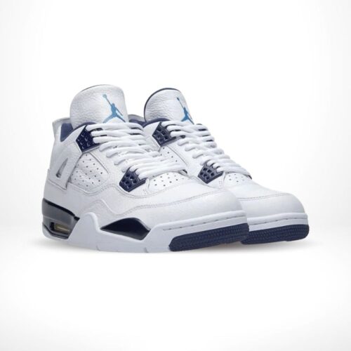 Angled front view of a full pair of Air Jordan 4