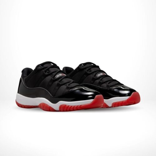 Angled front view of a full pair of Air Jordan 11