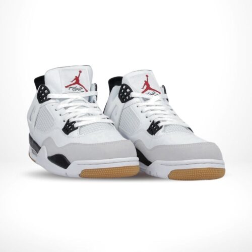 Angled front view of a full pair of Air Jordan 4