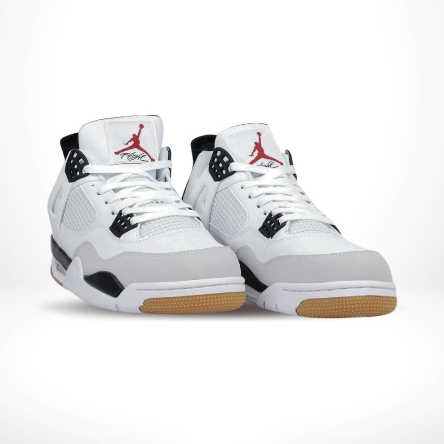 Angled front view of a full pair of Air Jordan 4
