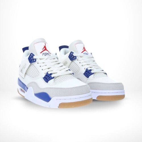 Angled front view of a full pair of Air Jordan 4