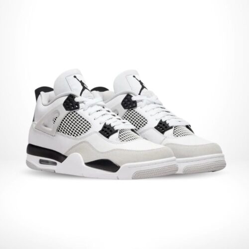 Angled front view of a full pair of Air Jordan 4